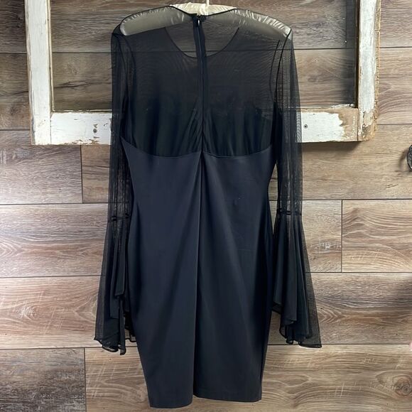 Ladies Black Goth Cocktail Dress, Vintage, Black, Sheer, Bell Sleeves - Picture 7 of 12
